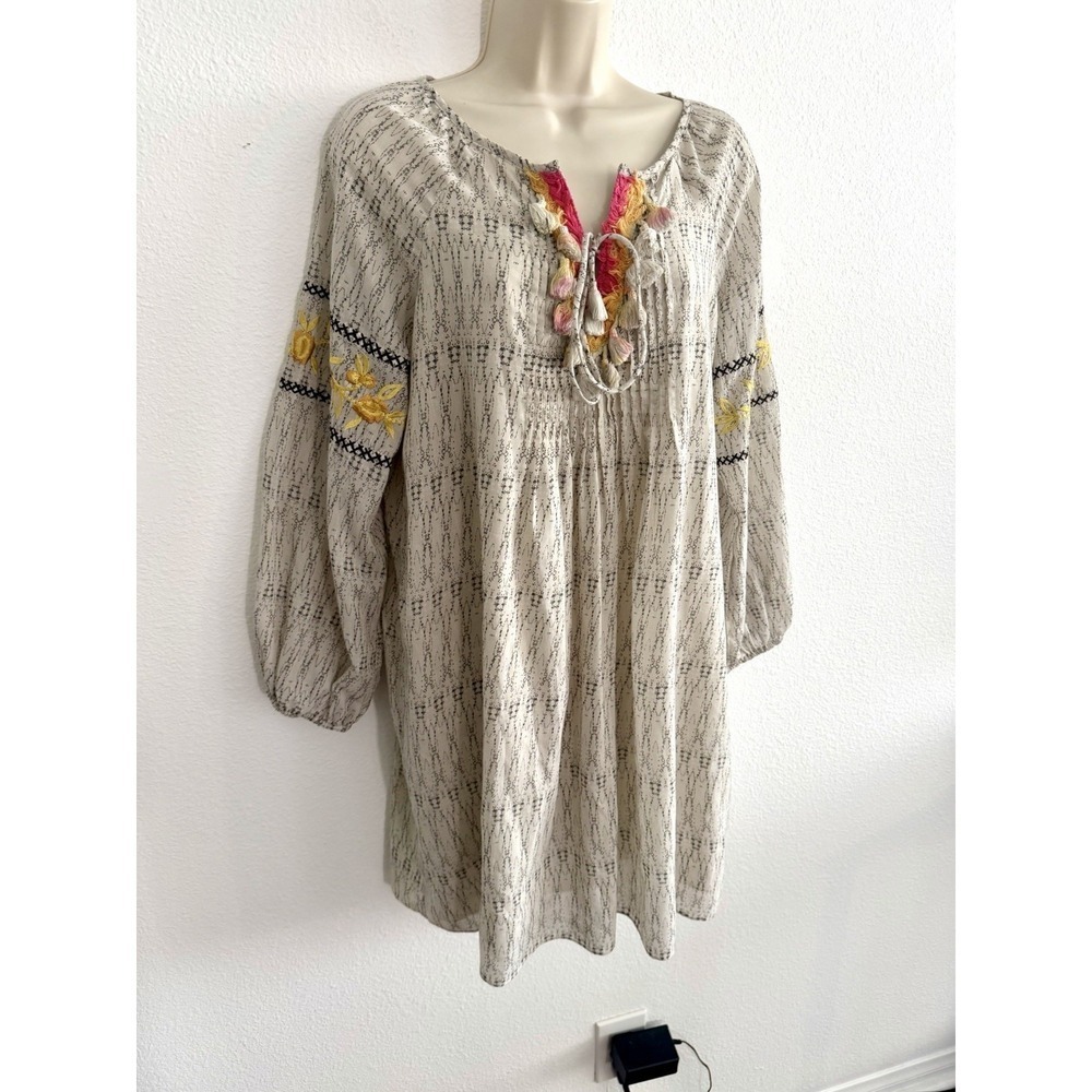 Anthropologie Tunic Mini‎ Dress XS Embroidered Peasant Sleeve Boho Ranna Gill - Picture 6 of 8